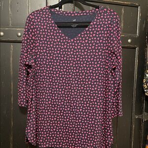 J. Jill Navy and Pink Heart Long Sleeve Top- XL- NEW